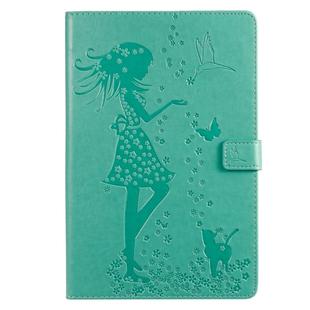 For Galaxy Tab S5e Pressed Printing Woman and Cat Pattern Horizontal Flip Leather Case with Holder & Card Slots & Wallet(Green)