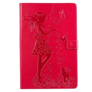 For Galaxy Tab S5e Pressed Printing Woman and Cat Pattern Horizontal Flip Leather Case with Holder & Card Slots & Wallet(Rose Red)