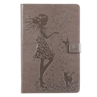 For Galaxy Tab S5e Pressed Printing Woman and Cat Pattern Horizontal Flip Leather Case with Holder & Card Slots & Wallet(Grey)