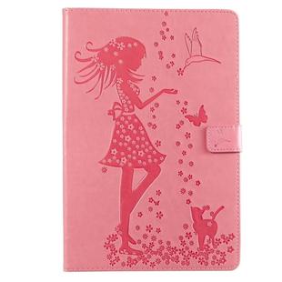 For Galaxy Tab S5e Pressed Printing Woman and Cat Pattern Horizontal Flip Leather Case with Holder & Card Slots & Wallet(Pink)