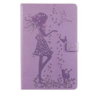 For Galaxy Tab S5e Pressed Printing Woman and Cat Pattern Horizontal Flip Leather Case with Holder & Card Slots & Wallet(Purple)