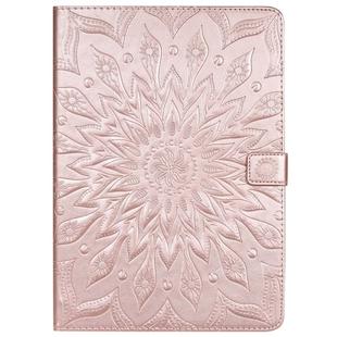 For iPad 10.2 / Pro 10.5 / Air 2019 Pressed Printing Sun Flower Pattern Horizontal Flip Leather Case with Holder & Card Slots & Wallet(Rose Gold)