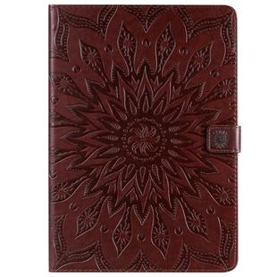 For iPad 10.2 / Pro 10.5 / Air 2019 Pressed Printing Sun Flower Pattern Horizontal Flip Leather Case with Holder & Card Slots & Wallet(Brown)