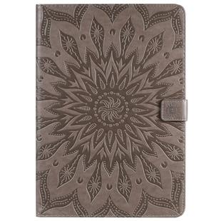 For iPad 10.2 / Pro 10.5 / Air 2019 Pressed Printing Sun Flower Pattern Horizontal Flip Leather Case with Holder & Card Slots & Wallet(Grey)