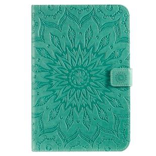 For iPad Mini 2019 & 4 & 3 & 2 & 1 Pressed Printing Sun Flower Pattern Horizontal Flip Leather Case with Holder & Card Slots & Wallet(Green)