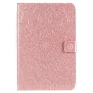 For iPad Mini 2019 & 4 & 3 & 2 & 1 Pressed Printing Sun Flower Pattern Horizontal Flip Leather Case with Holder & Card Slots & Wallet(Rose Gold)