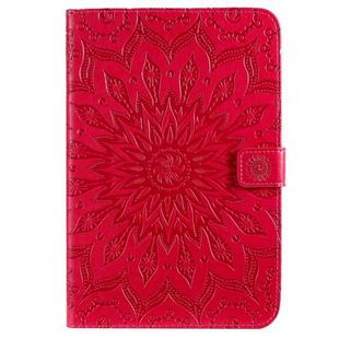 For iPad Mini 2019 & 4 & 3 & 2 & 1 Pressed Printing Sun Flower Pattern Horizontal Flip Leather Case with Holder & Card Slots & Wallet(Rose Red)