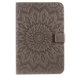 For iPad Mini 2019 & 4 & 3 & 2 & 1 Pressed Printing Sun Flower Pattern Horizontal Flip Leather Case with Holder & Card Slots & Wallet(Grey)