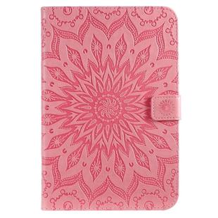 For iPad Mini 2019 & 4 & 3 & 2 & 1 Pressed Printing Sun Flower Pattern Horizontal Flip Leather Case with Holder & Card Slots & Wallet(Pink)