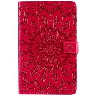 For Galaxy Tab A 8.0 & S Pen (2019) Pressed Printing Sun Flower Pattern Horizontal Flip Leather Case with Holder & Card Slots & Wallet(Rose Red)