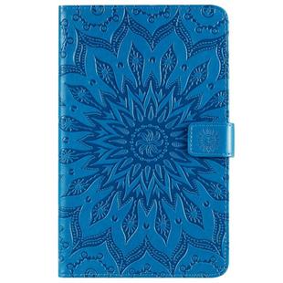 For Galaxy Tab A 8.0 & S Pen (2019) Pressed Printing Sun Flower Pattern Horizontal Flip Leather Case with Holder & Card Slots & Wallet(Blue)