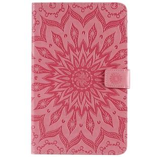 For Galaxy Tab A 8.0 & S Pen (2019) Pressed Printing Sun Flower Pattern Horizontal Flip Leather Case with Holder & Card Slots & Wallet(Pink)
