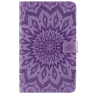 For Galaxy Tab A 8.0 & S Pen (2019) Pressed Printing Sun Flower Pattern Horizontal Flip Leather Case with Holder & Card Slots & Wallet(Purple)