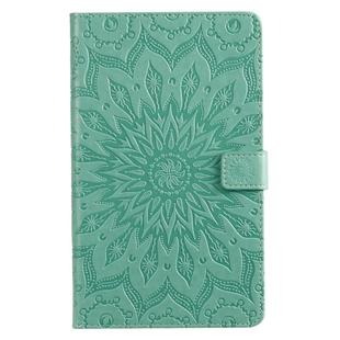 For Galaxy Tab A 8.0 (2019) T295/T290 Pressed Printing Sun Flower Pattern Horizontal Flip Leather Case with Holder & Card Slots & Wallet(Green)