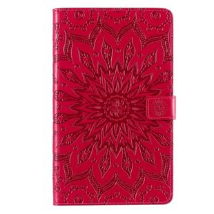 For Galaxy Tab A 8.0 (2019) T295/T290 Pressed Printing Sun Flower Pattern Horizontal Flip Leather Case with Holder & Card Slots & Wallet(Rose Red)