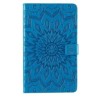 For Galaxy Tab A 8.0 (2019) T295/T290 Pressed Printing Sun Flower Pattern Horizontal Flip Leather Case with Holder & Card Slots & Wallet(Blue)