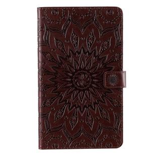 For Galaxy Tab A 8.0 (2019) T295/T290 Pressed Printing Sun Flower Pattern Horizontal Flip Leather Case with Holder & Card Slots & Wallet(Brown)