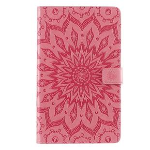 For Galaxy Tab A 8.0 (2019) T295/T290 Pressed Printing Sun Flower Pattern Horizontal Flip Leather Case with Holder & Card Slots & Wallet(Pink)