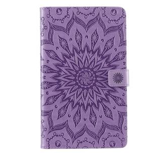 For Galaxy Tab A 8.0 (2019) T295/T290 Pressed Printing Sun Flower Pattern Horizontal Flip Leather Case with Holder & Card Slots & Wallet(Purple)