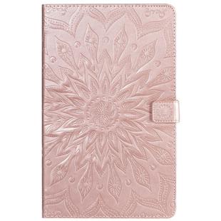 For Galaxy Tab A 10.1 (2019) Pressed Printing Sun Flower Pattern Horizontal Flip Leather Case with Holder & Card Slots & Wallet(Rose Gold)