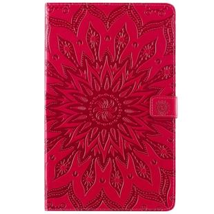 For Galaxy Tab A 10.1 (2019) Pressed Printing Sun Flower Pattern Horizontal Flip Leather Case with Holder & Card Slots & Wallet(Rose Red)