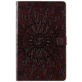 For Galaxy Tab A 10.1 (2019) Pressed Printing Sun Flower Pattern Horizontal Flip Leather Case with Holder & Card Slots & Wallet(Brown)