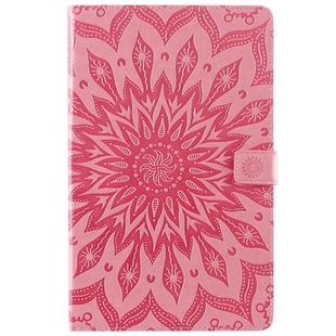 For Galaxy Tab A 10.1 (2019) Pressed Printing Sun Flower Pattern Horizontal Flip Leather Case with Holder & Card Slots & Wallet(Pink)