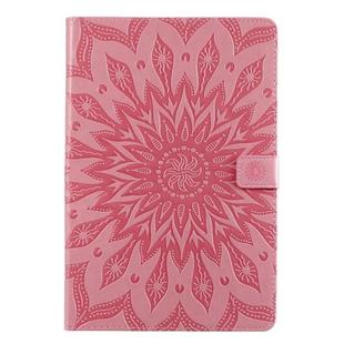 For Galaxy Tab S5e Pressed Printing Sun Flower Pattern Horizontal Flip Leather Case with Holder & Card Slots & Wallet(Pink)