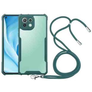For Xiaomi Mi 11 Lite Acrylic + Color TPU Shockproof Case with Neck Lanyard(Dark Green)