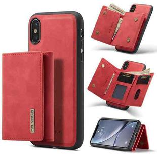 DG.MING M1 Series 3-Fold Multi Card Wallet  Back Cover Shockproof Case with Holder Function For iPhone X(Red)