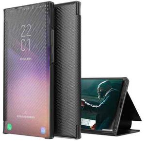 For Xiaomi Redmi Note 10 4G Carbon Fiber Texture View Time Horizontal Flip Leather Case with Holder & Touch Call Display ID(Black)