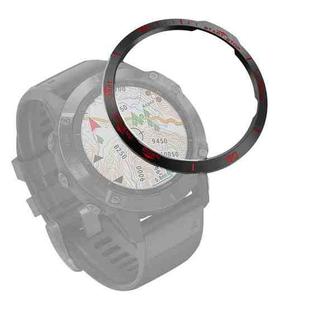 For Garmin Fenix 6/6 Pro/ 6 Sapphire Smart Watch Steel Bezel Ring, A Version(Black Ring Red Letter)