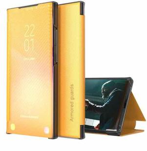 For Samsung Galaxy Note8 Carbon Fiber Texture View Time Horizontal Flip Leather Case with Holder & Touch Call Display ID(Yellow)