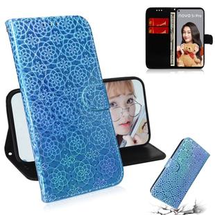 For Huawei Nova 5i Pro/Mate 30 Lite Solid Color Colorful Magnetic Buckle Horizontal Flip PU Leather Case with Holder & Card Slots & Wallet & Lanyard(Blue)
