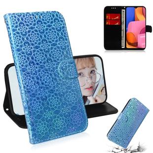 For Galaxy A20S Solid Color Colorful Magnetic Buckle Horizontal Flip PU Leather Case with Holder & Card Slots & Wallet & Lanyard(Blue)