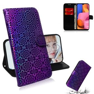 For Galaxy A20S Solid Color Colorful Magnetic Buckle Horizontal Flip PU Leather Case with Holder & Card Slots & Wallet & Lanyard(Purple)