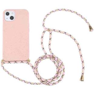 For iPhone 13 mini Wheat Straw Material + TPU Shockproof Case with Neck Lanyard (Pink)