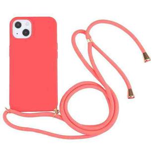 For iPhone 13 Wheat Straw Material + TPU Shockproof Case with Neck Lanyard(Red)