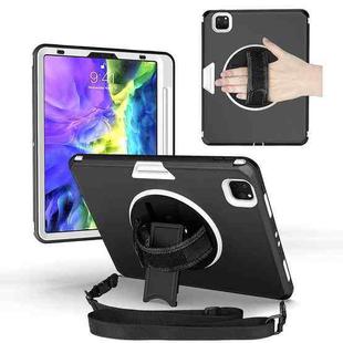For iPad Pro 11 2020 / Air 10.9 2020 360 Degree Rotation Turntable Robot Shockproof TPU + PC Protective Tablet Case with Holder & Hand Grip Strap & Shoulder Strap(Black White)
