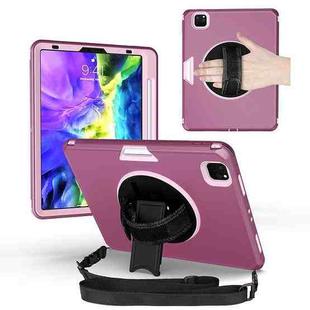 For iPad Pro 11 2020 / Air 10.9 2020 360 Degree Rotation Turntable Robot Shockproof TPU + PC Protective Tablet Case with Holder & Hand Grip Strap & Shoulder Strap(Purple+Light Purple)