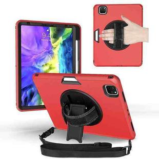 For iPad Pro 11 2020 / Air 10.9 2020 360 Degree Rotation Turntable Robot Shockproof TPU + PC Protective Tablet Case with Holder & Hand Grip Strap & Shoulder Strap(Red Black)