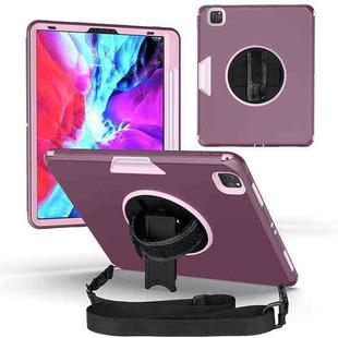 For iPad Pro 12.9 2021 / 2020 / 2018 360 Degree Rotation Turntable Robot Shockproof TPU + PC Protective Tablet Case with Holder & Hand Grip Strap & Shoulder Strap(Purple+Light Purple)
