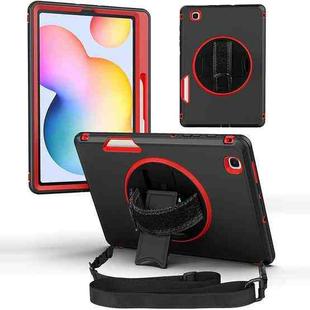 For Samsung Galaxy Tab S6 Lite 360 Degree Rotation Turntable Robot Shockproof TPU + PC Protective Tablet Case with Holder & Hand Grip Strap & Shoulder Strap(Black Red)