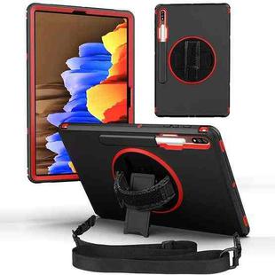 360 Degree Rotation Turntable Robot Shockproof TPU + PC Protective Case with Holder & Hand Grip Strap & Shoulder Strap For Samsung Galaxy Tab S8+ / Tab S8 Plus /  Tab S7 FE / Tab S7+(Black Red)
