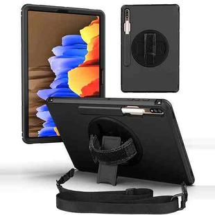 360 Degree Rotation Turntable Robot Shockproof TPU + PC Protective Case with Holder & Hand Grip Strap & Shoulder Strap For Samsung Galaxy Tab S8+ / Tab S8 Plus /  Tab S7 FE / Tab S7+(Black Black)