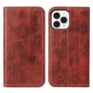 For iPhone 13 Pro Fierre Shann Retro Tree Bark Texture PU Magnetic Horizontal Flip Leather Case with Holder & Card Slots & Wallet (Red)