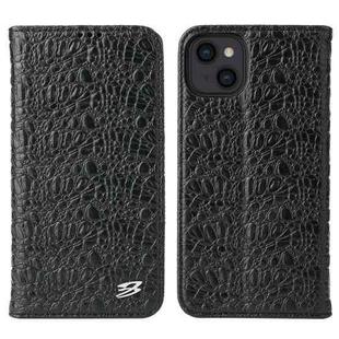 For iPhone 13 mini Fierre Shann Crocodile Texture Magnetic Horizontal Flip Genuine Leather Case with Holder & Card Slot (Black)