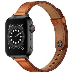 14mm Couple Style Leather Watch Band For Apple Watch Series 9&8&7 41mm / SE 3&SE 2&6&SE&5&4 40mm / 3&2&1 38mm(Semi-oiled Black Buckle)