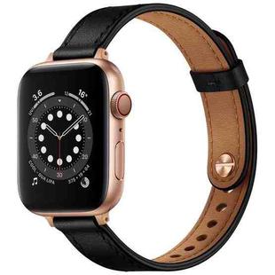 14mm Couple Style Leather Watch Band For Apple Watch Series 8&7 41mm / SE 2&6&SE&5&4 40mm / 3&2&1 38mm(Black Rose Gold Buckle)