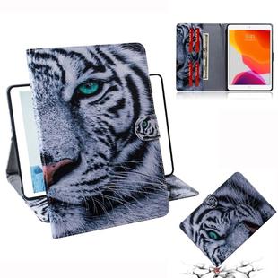 For  iPad 10.2 / 10.5 / Air 2019 3D Colored Drawing Horizontal Flip Leather Case with Holder & Card Slots & Wallet(Tiger)